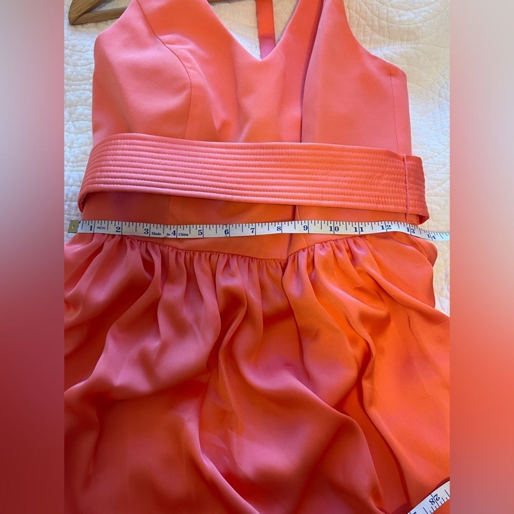 Vera Wang White Mini Cocktail Halter Belted Dress Coral Reef Size 4 Wedding Glam - Picture 6 of 14
